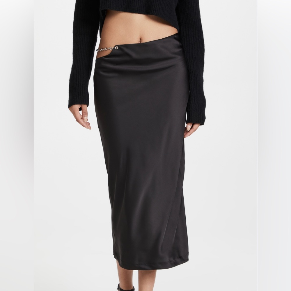 New with tags - Lioness black satin midi skirt with chain detailing